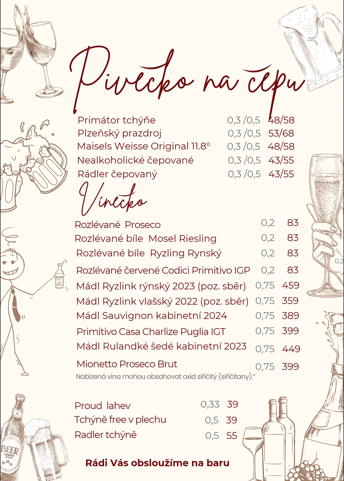 Strana lístku: Pivečko na čepu a Vínečko